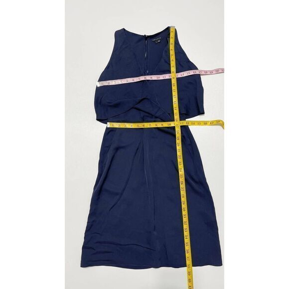 Theory Silk Osteen Mini Dress Crossover V-Neck Draped Sleeveless Navy Blue 2‎ - Picture 7 of 13